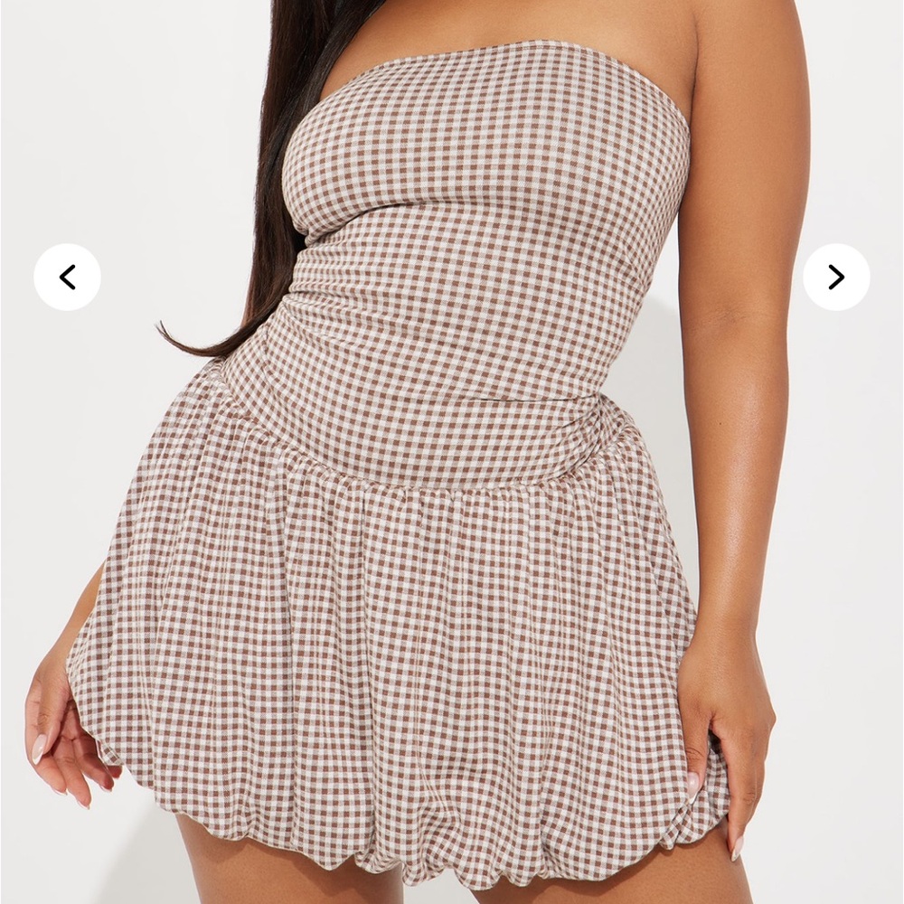 Brown Gingham Strapless skort Dress